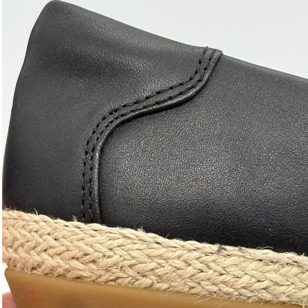 Clarks Espadrille Flats Womens 9.5 Black Leather Danelly Shine Comfort Slip on
